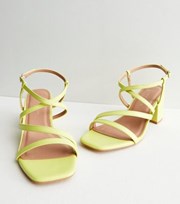New Look Wide Fit Green Leather-Look Multi Strap Block Heel Sandals